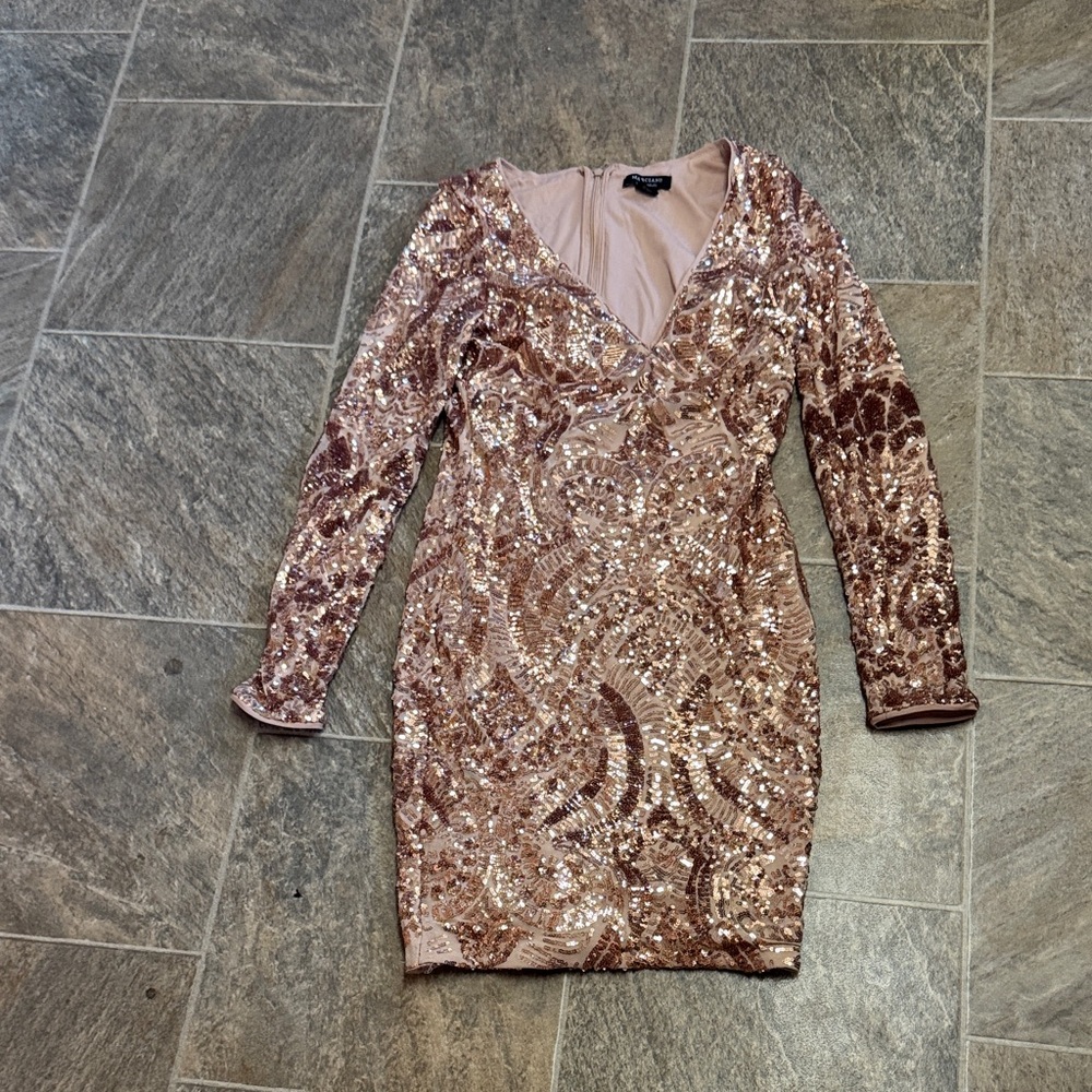 Marciano Rose Gold Sequin Long Sleeve Dress